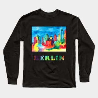 Colorful watercolor sketch of Berlin landmarks Long Sleeve T-Shirt